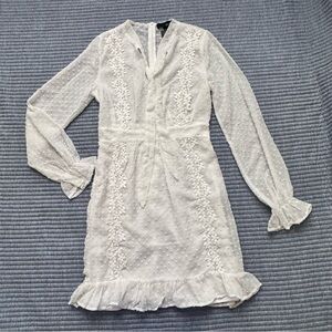 NWT SBerto White Swiss Dot Floral Lace Lined Sheer Long Sleeves Dress Size XS